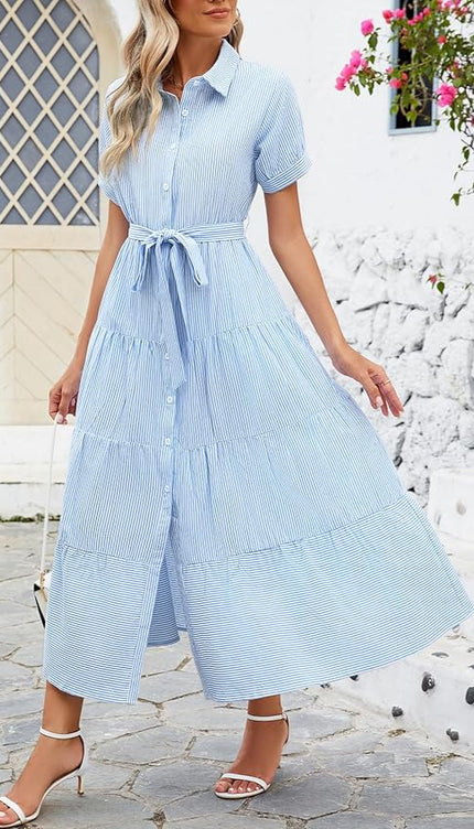 Robe longue rayée bleu et blanc - Robe Addict