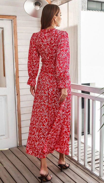 Robe longue rouge et blanche - Robe Addict
