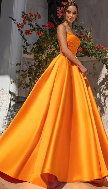 Robe longue satin orange - Robe Addict