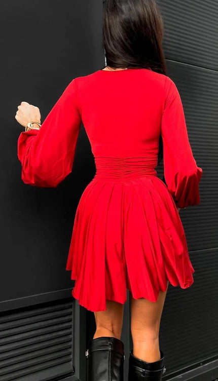 Robe manches longues rouge - Robe Addict