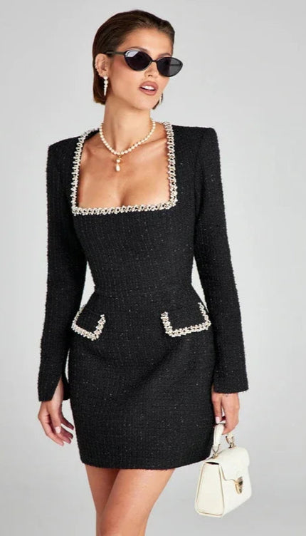 Robe noire col carré - Robe Addict