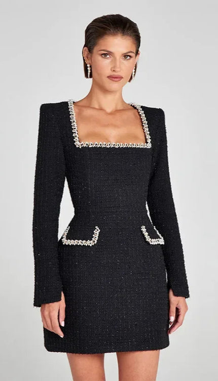 Robe noire col carré - Robe Addict