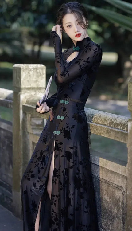 Robe noire col mao - Robe Addict