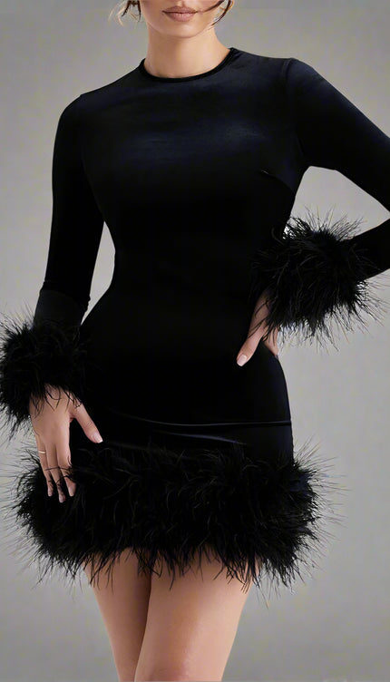 Robe courte noire manche longue - Robe Addict