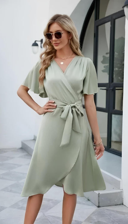 Robe portefeuille vert sauge - Robe Addict