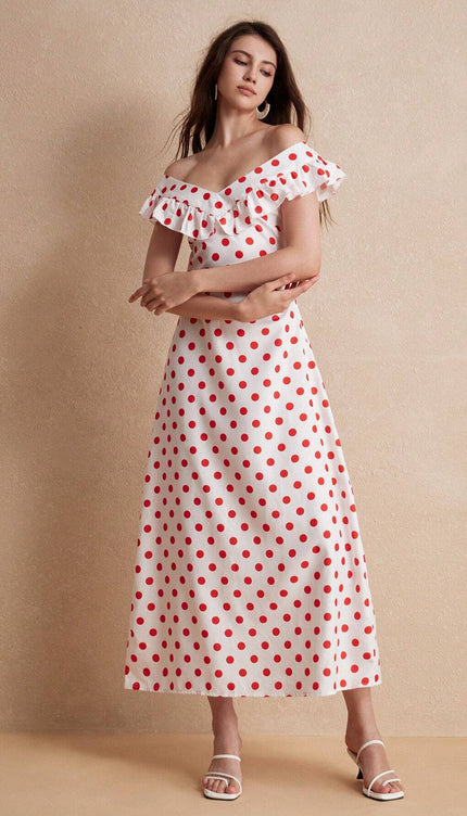 Robe blanche a pois rouge - Robe Addict