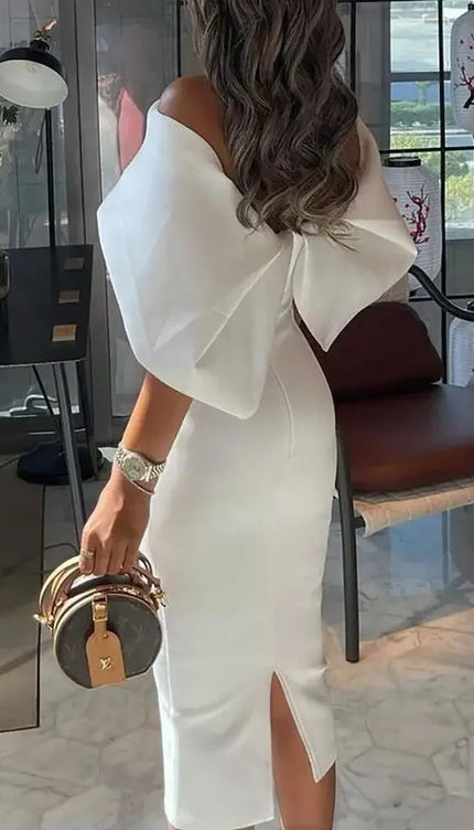 Robe blanche epaule denudee - Robe Addict