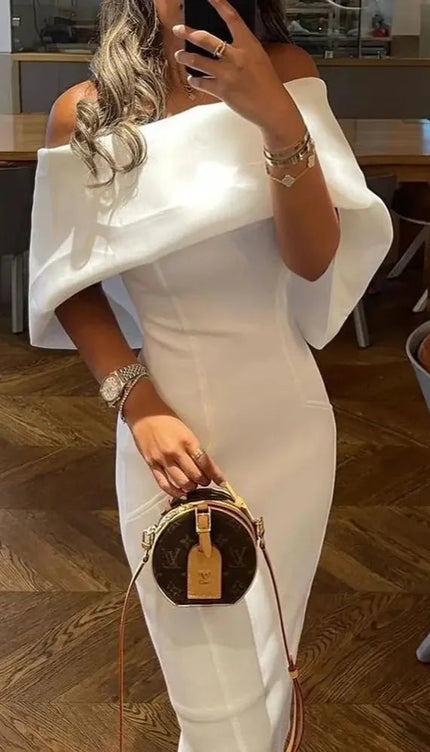 Robe blanche epaule denudee - Robe Addict