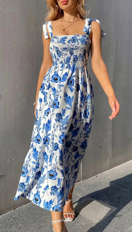 Robe blanche fleur bleu - Robe Addict