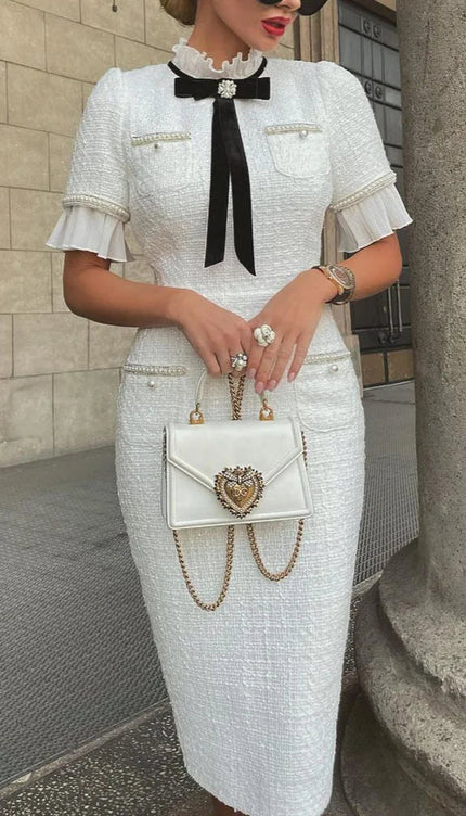 Robe blanche tweed - Robe Addict