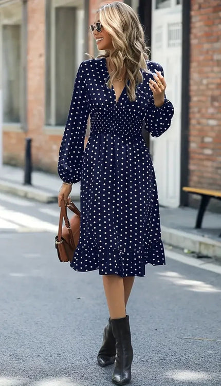 Robe bleue a pois blanc - Robe Addict
