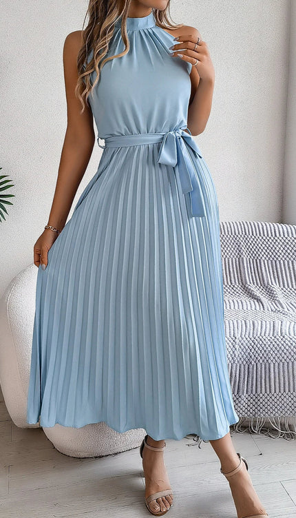 Robe bleue plissée - Robe Addict