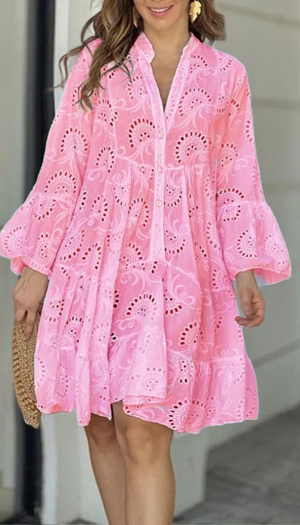 Robe broderie anglaise rose - Robe Addict