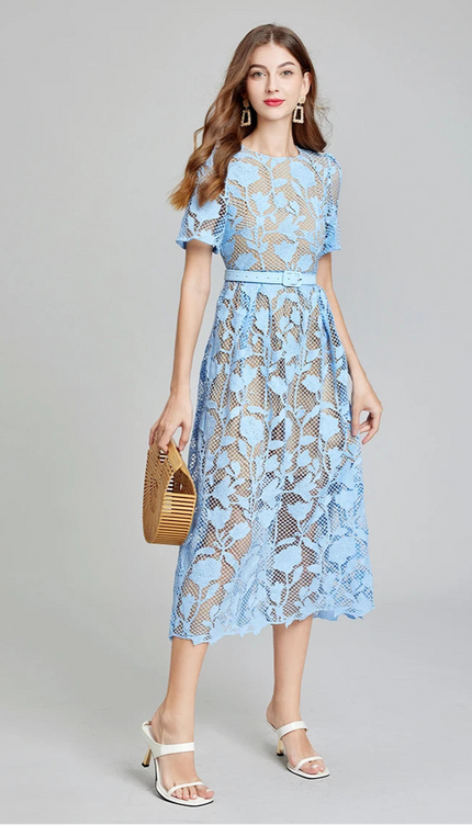 Robe broderie bleu - Robe Addict