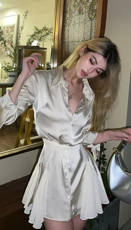 Robe chemise en satin - Robe Addict