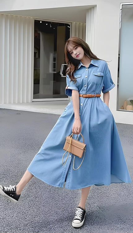 Robe chemise jean longue - Robe Addict