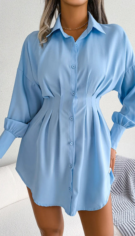 Robe chemisier bleu - Robe Addict