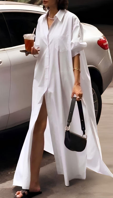 Robe chemisier longue blanche - Robe Addict