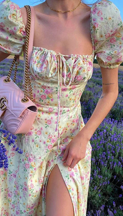 Robe col carré manche bouffante - Robe Addict
