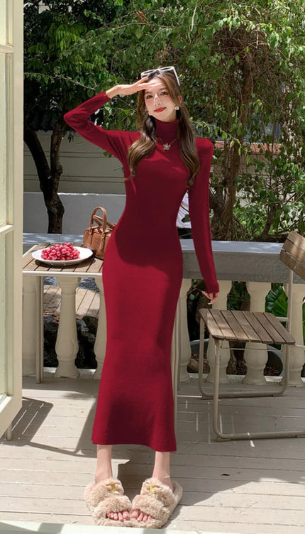Robe col roulé rouge - Robe Addict