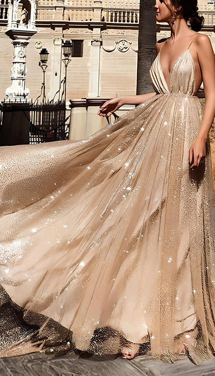 Robe de soirée beige doré - Robe Addict