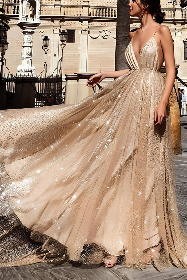 Robe de soirée beige doré - Robe Addict