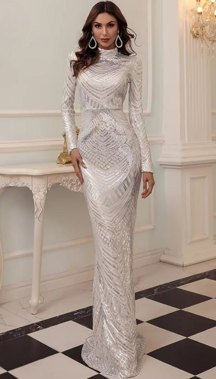 Robe de soirée blanche pailletée - Robe Addict