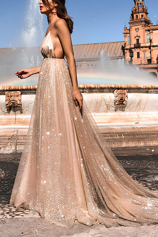 Robe de soirée beige doré - Robe Addict