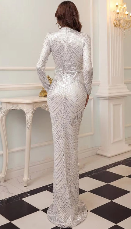 Robe de soirée blanche pailletée - Robe Addict