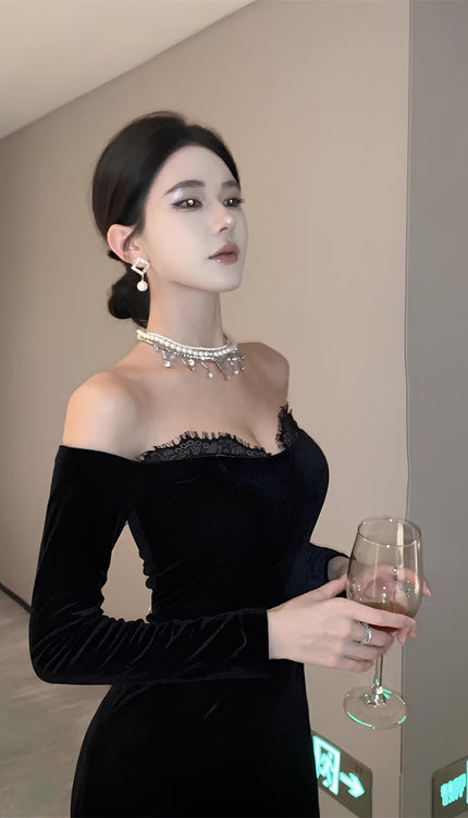 Robe en velours et dentelle - Robe Addict