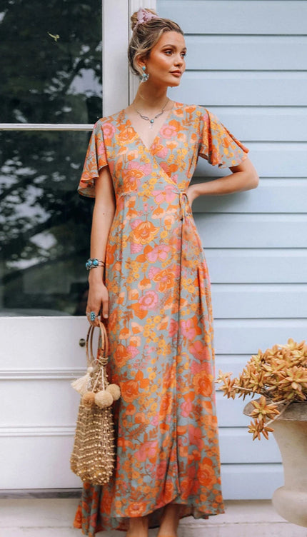 Robe fleurie orange - Robe Addict