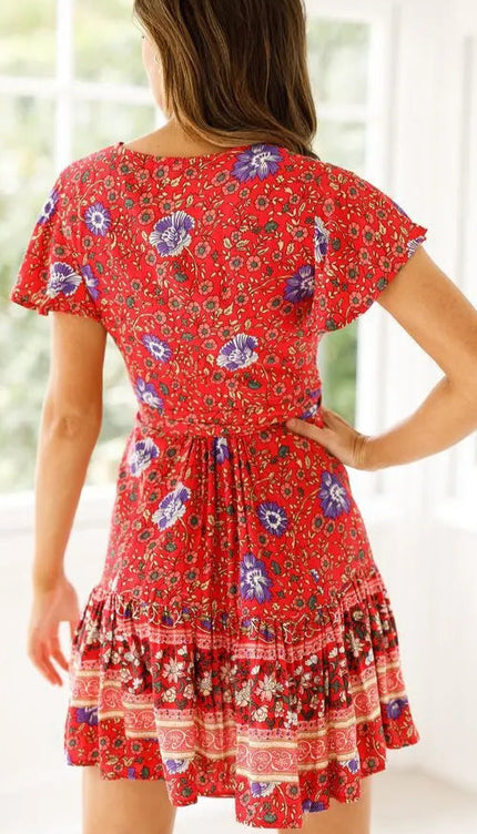 Robe rouge fleurie - Robe Addict