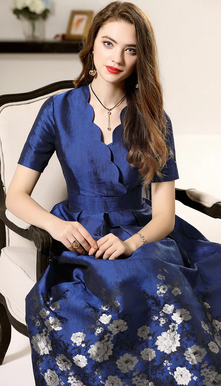 Robe jacquard bleu - Robe Addict
