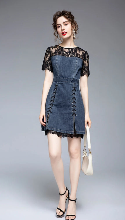 Robe jean et dentelle - Robe Addict