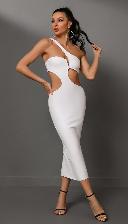 Robe longue blanche asymétrique - Robe Addict