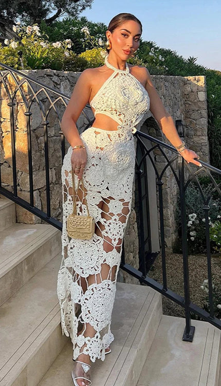 Robe longue blanche crochet - Robe Addict