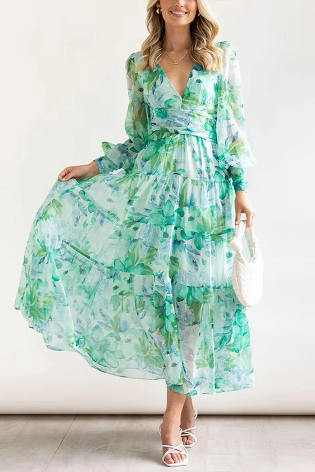 Robe longue blanche et verte - Robe Addict