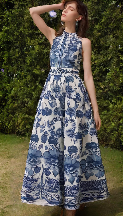 Robe longue bleu fleurie - Robe Addict