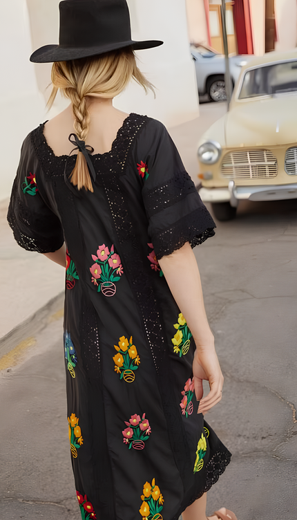 Robe longue brodée fleurs - Robe Addict