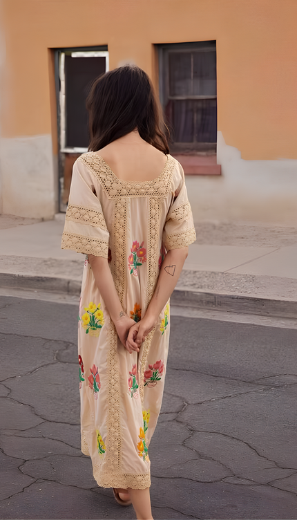 Robe longue brodée fleurs - Robe Addict