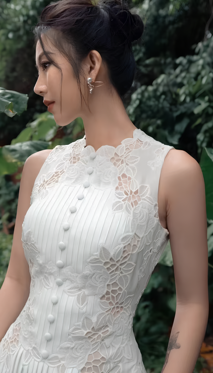 Robe longue dentelle anglaise - Robe Addict