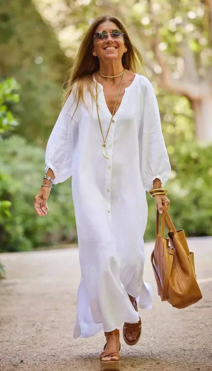 Robe longue en lin blanc - Robe Addict
