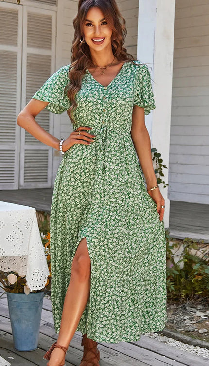 Robe longue fluide verte - Robe Addict