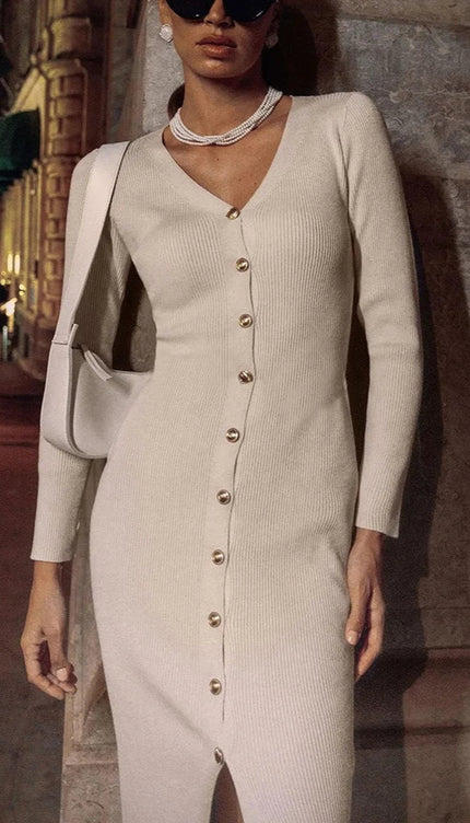 Robe longue maille beige - Robe Addict