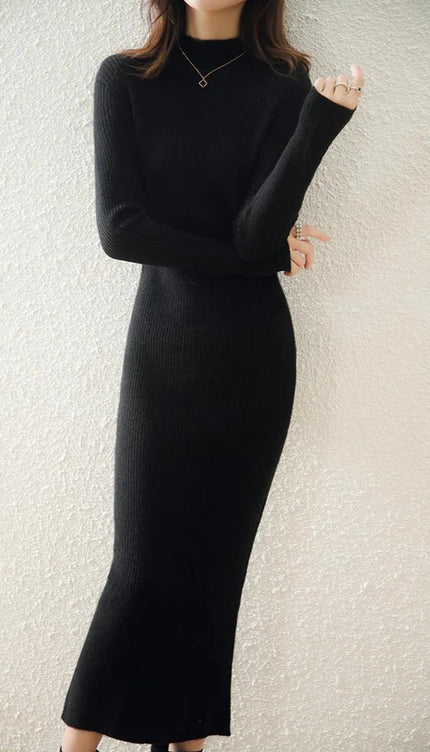 Robe longue maille noire - Robe Addict