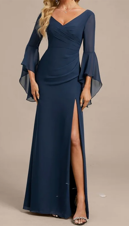 Robe longue manche longue bleu - Robe Addict