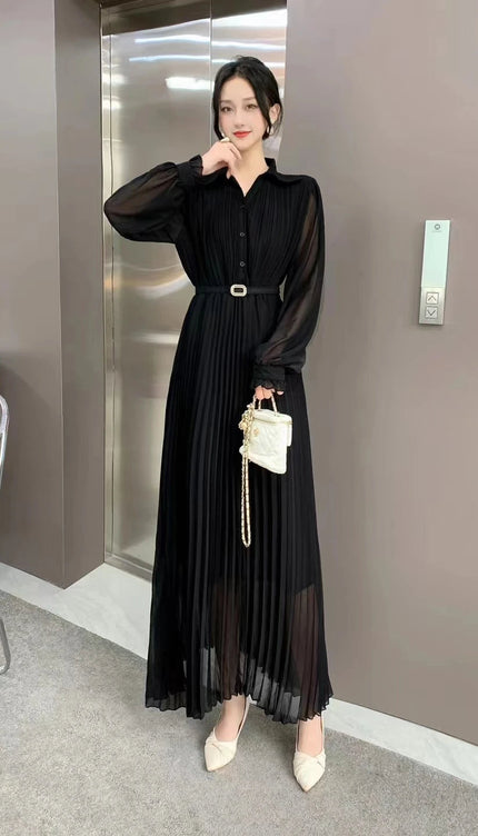 Robe longue manche longue mousseline - Robe Addict