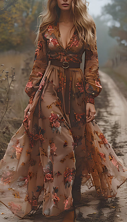 Robe longue mousseline fleurie - Robe Addict