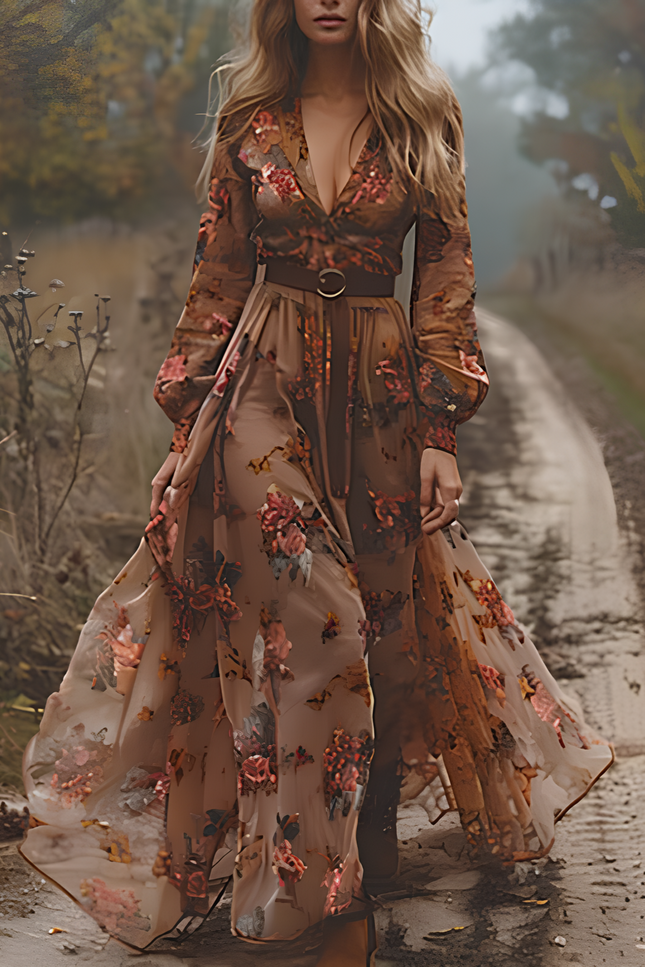 Robe longue mousseline fleurie - Robe Addict