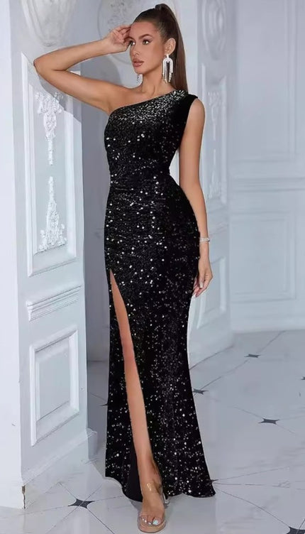 Robe longue noir a paillette - Robe Addict